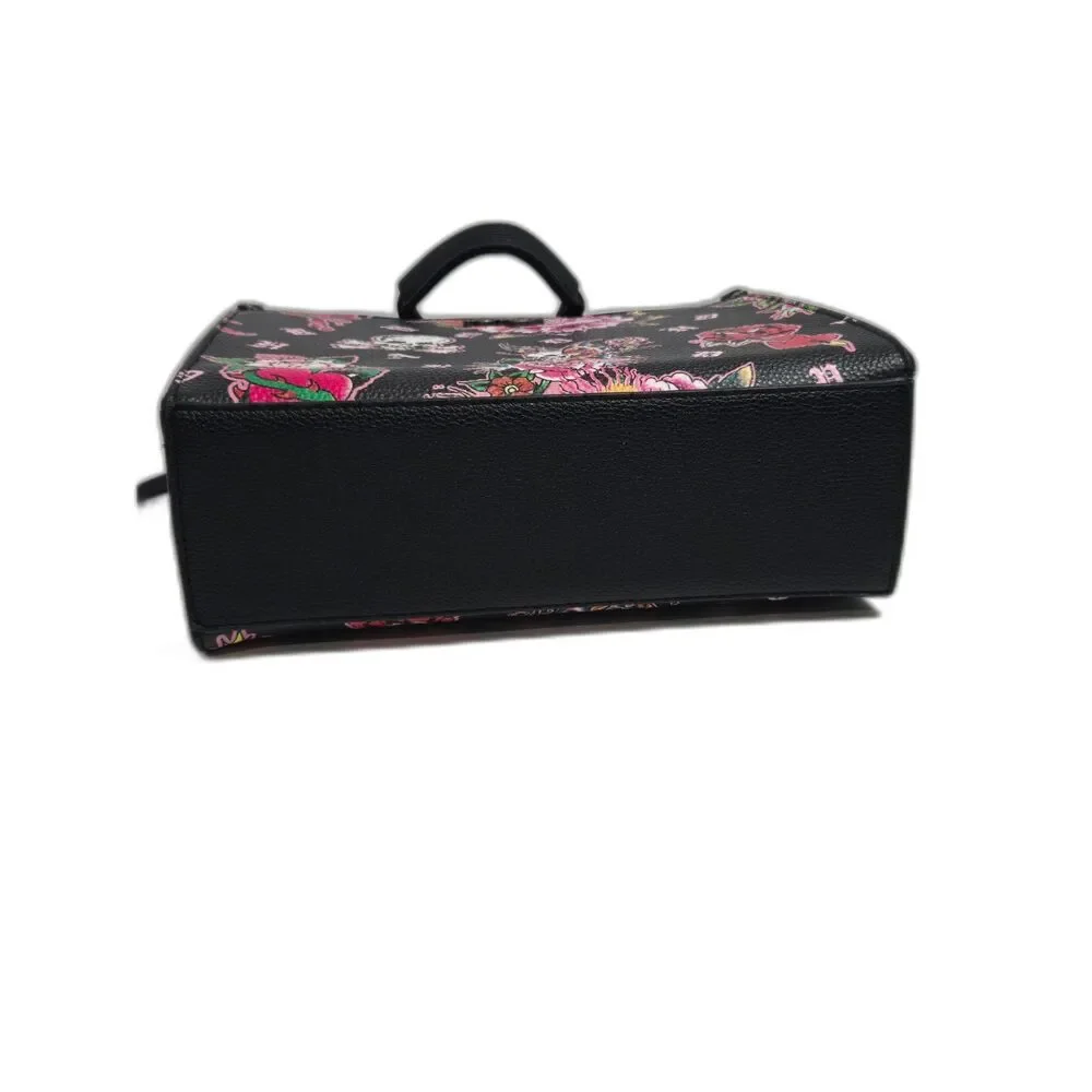 Ed Hardy Vintage Tattoo Print Satchel Bag | Black Rose Skull Y2K Handbag | EUC